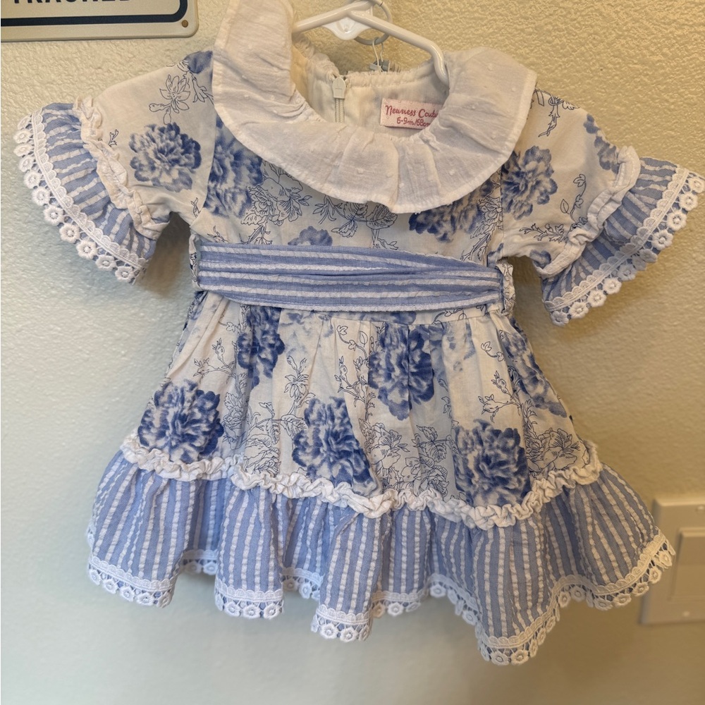 Neoness Couture Baby Dress with Blue Floral Design